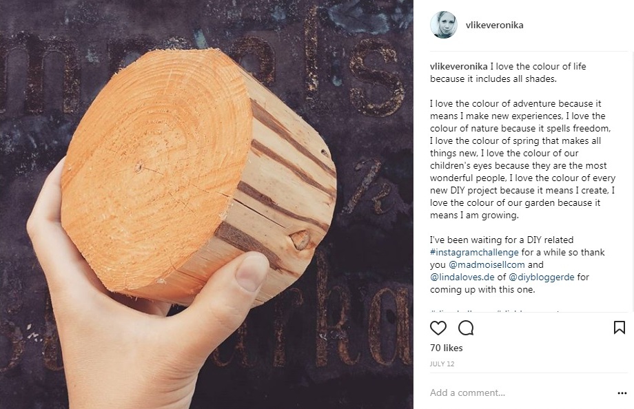 VlikeVeronika auf Instagram, Baumstammscheibe bedrucken, Holzdruck