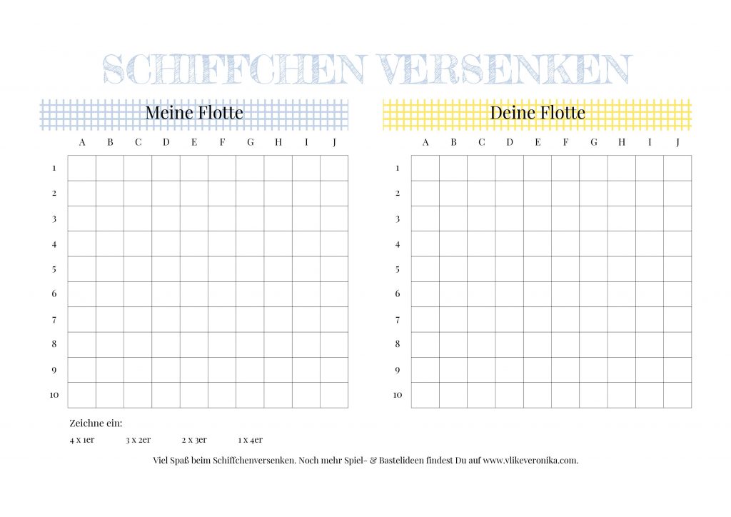 Schiffchen versenken: Vorlage, Regeln und Schiffaufstellungen