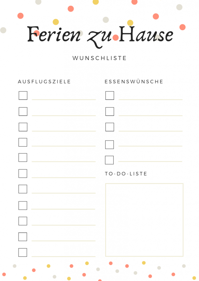 Was wollen wir in den Ferien erleben? Lade Dir hier die Wunschliste für die Sommerferien herunter und plane die Aktivitäten mit dem kostenlosen Ferienplaner ein.