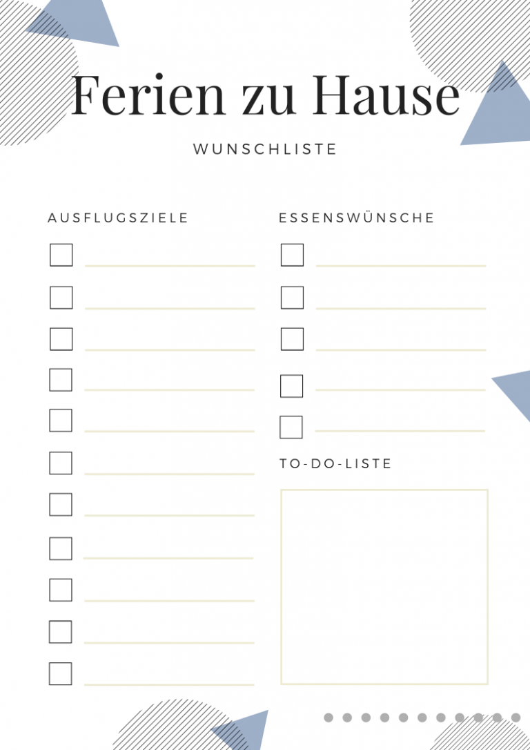 Der Ferienplaner und die Wunschliste für Ferien zu Hause soll Dir helfen, Deinen Kindern zu zeigen, dass auf ihre Wünsche Rücksicht genommen und gemeinsame Aktivitäten eingeplant werden.