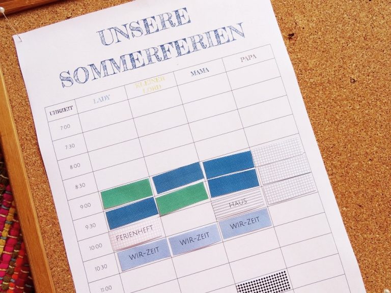 Ein Ferienplaner für Kinder zur Planung der Sommerferien.