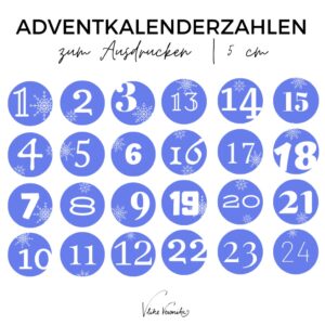 Adventkalenderzahlen zum Herunterladen, Ausdrucken und Basteln in Blau