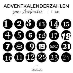 Adventskalenderzahlen zum Ausdrucken in Schwarz