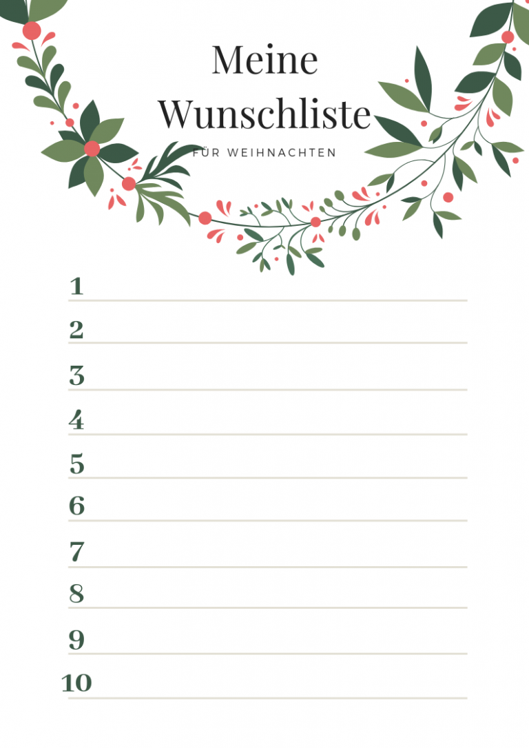 Wunschliste für Weihnachten - gratis Wunschzettel-Vorlage