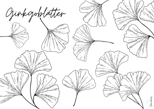 Ginkgoblätter: Das Ausmalbild zum Herunterladen und Gestalten