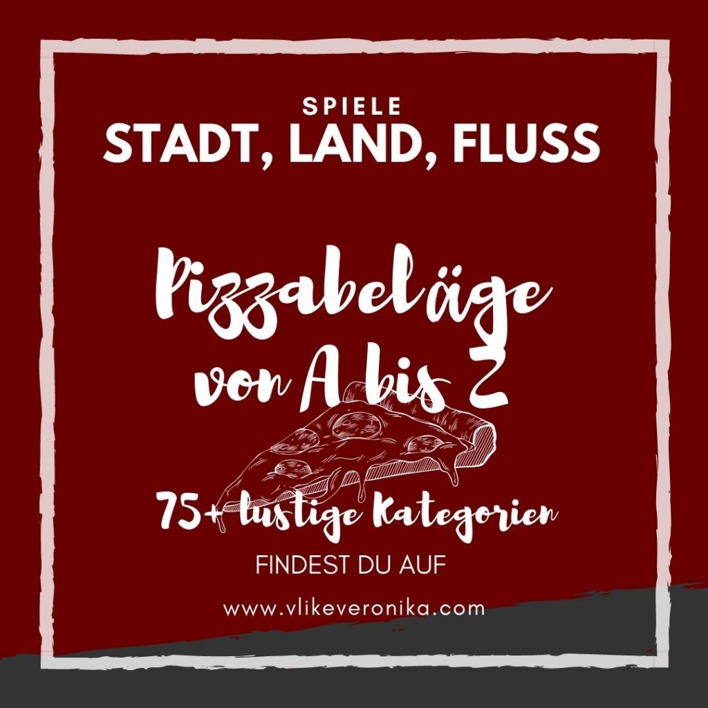 alphabetisch geordnete Lösungen für die Stadt-Land-Fluss-Kategorie Pizzabeläge von A bis Z.