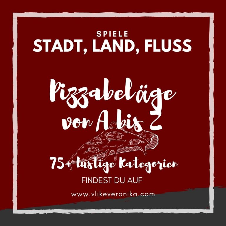 alphabetisch geordnete Lösungen für die Stadt-Land-Fluss-Kategorie Pizzabeläge von A bis Z.