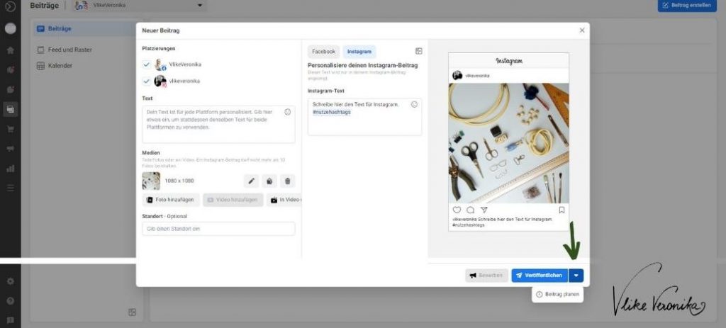 Instagram-Beitrag mit der Facebook Business Suite planen.