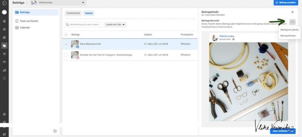 Wie kann ich einen geplanten Beitrag für Facebook löschen?