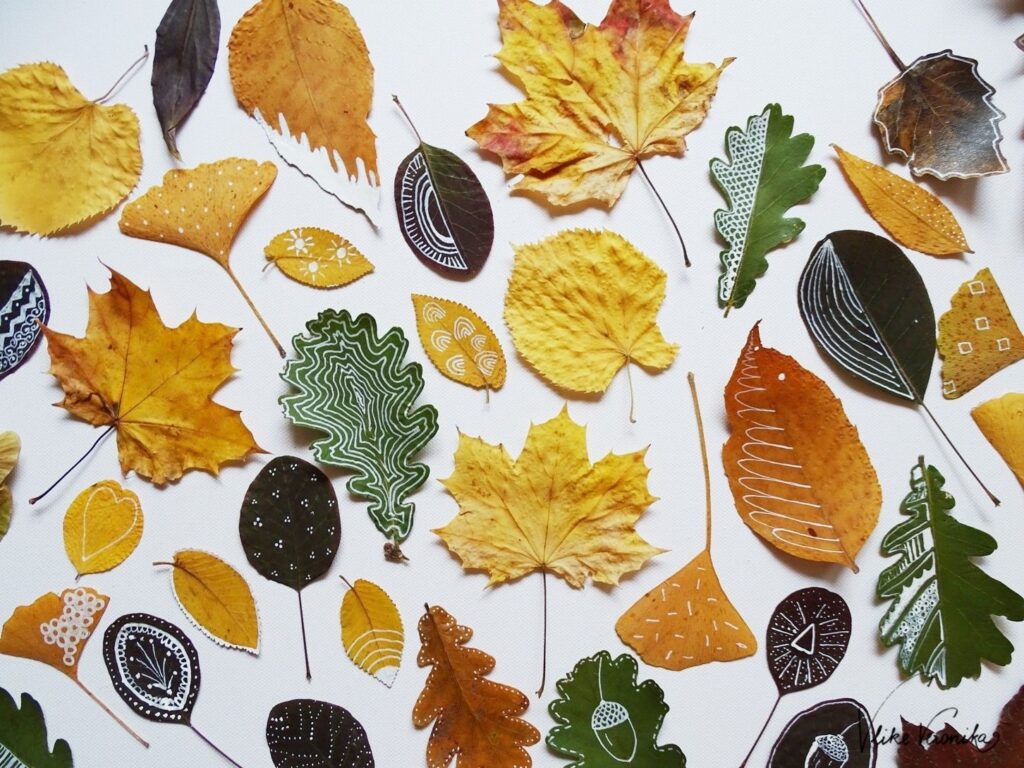 Welche Blätter eignen sich zum Bemalen? Eichenblätter, Platanenblätter, Ginkgoblätter kannst Du super mit Lackstiften bemalen.