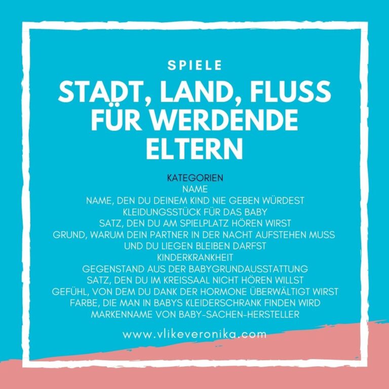 10 lustige Kategorien für Stadt, Land, Fluss für werdende Eltern bei der Babyparty