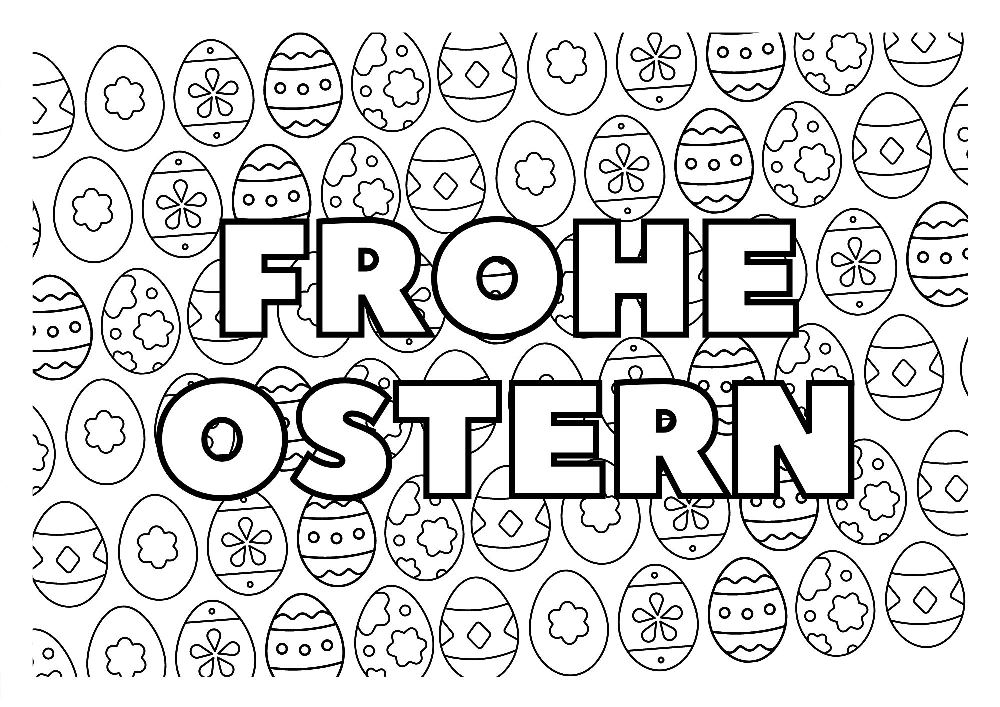 A4-Dokument mit Ostereiern zum bunt Ausmalen mit und ohne "Frohe Ostern"-Text