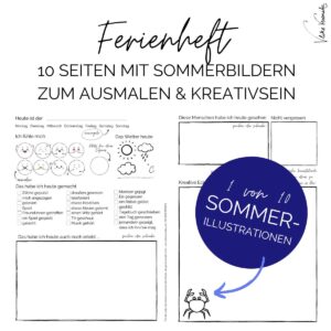 Vorlagen für das Ferienheft für Kinder für die 1. Klasse, 2. Klasse, 3. Klasse und 4. Klasse.