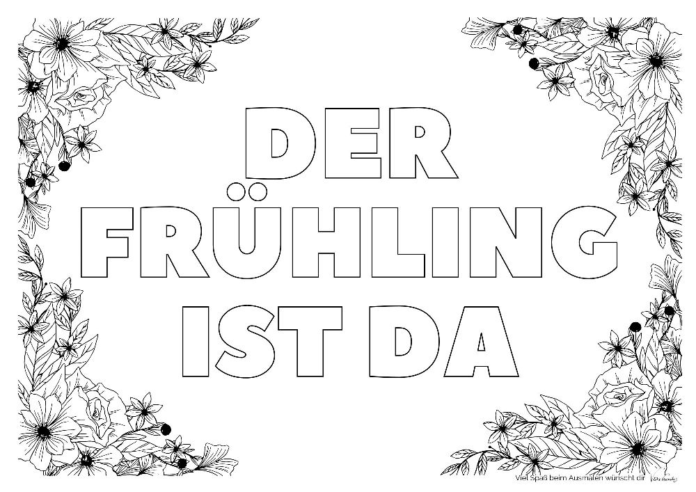 Der Frühling ist da – lade dir das Ausmalbild mit den Frühlingsblumen herunter.