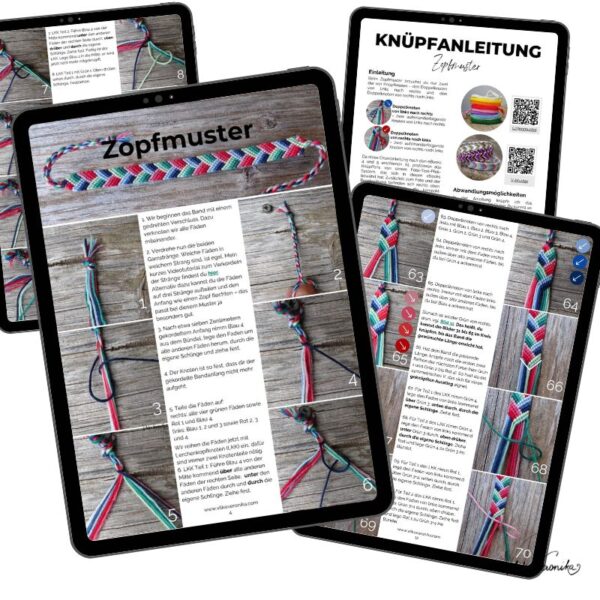 Die Knüpfanleitung für das einfache Zopfmuster kannst du dir als PDF herunterladen.