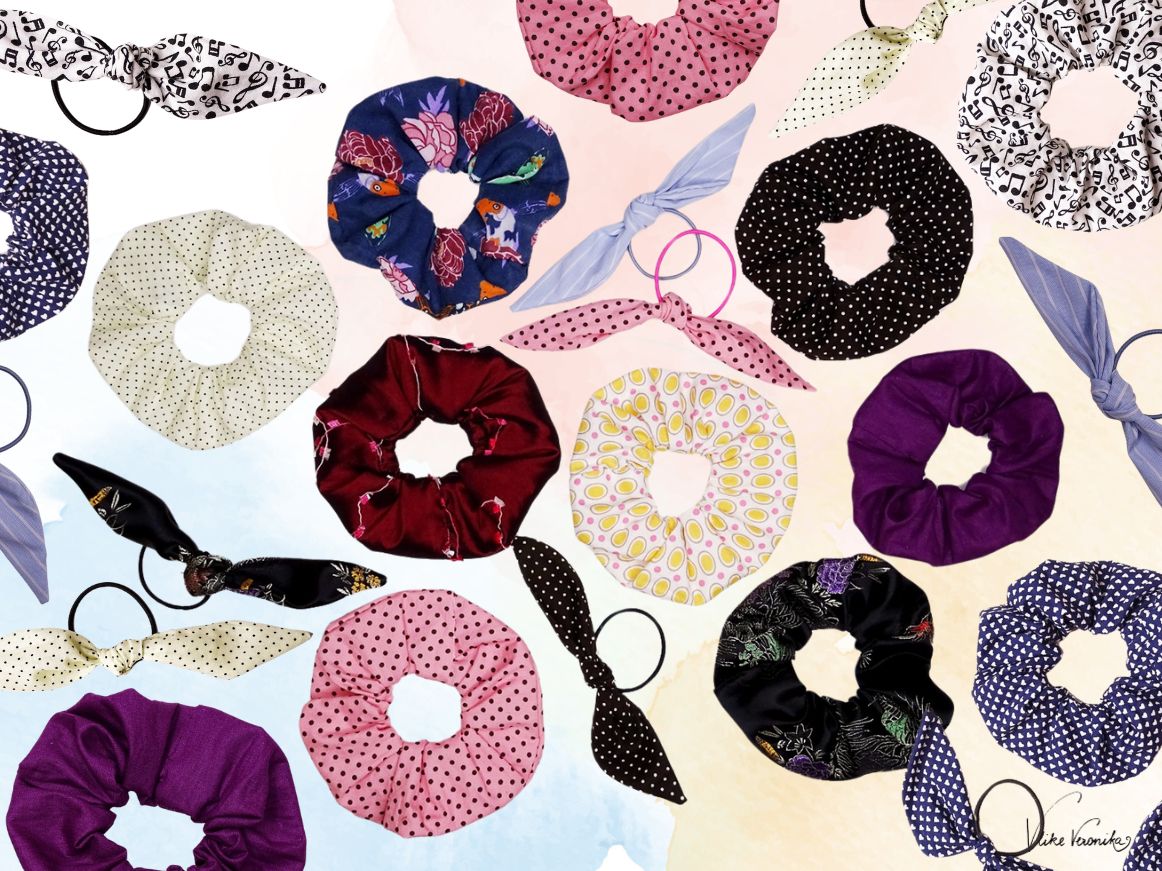 Einfache Scrunchie-Nähanleitung für Baumwoll-Scrunchies aus Stoffresten.
