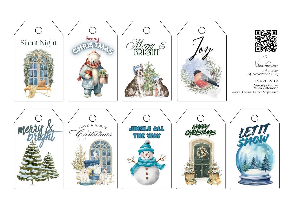 Geschenkanhänger in Blautönen zum Herunterladen und Ausdrucken