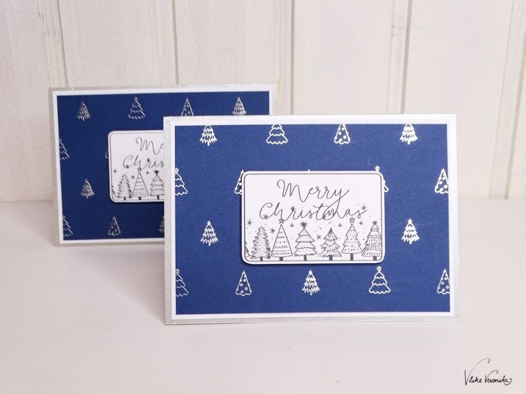 Einfache, silber-blaue Weihnachtskarten selbst basteln