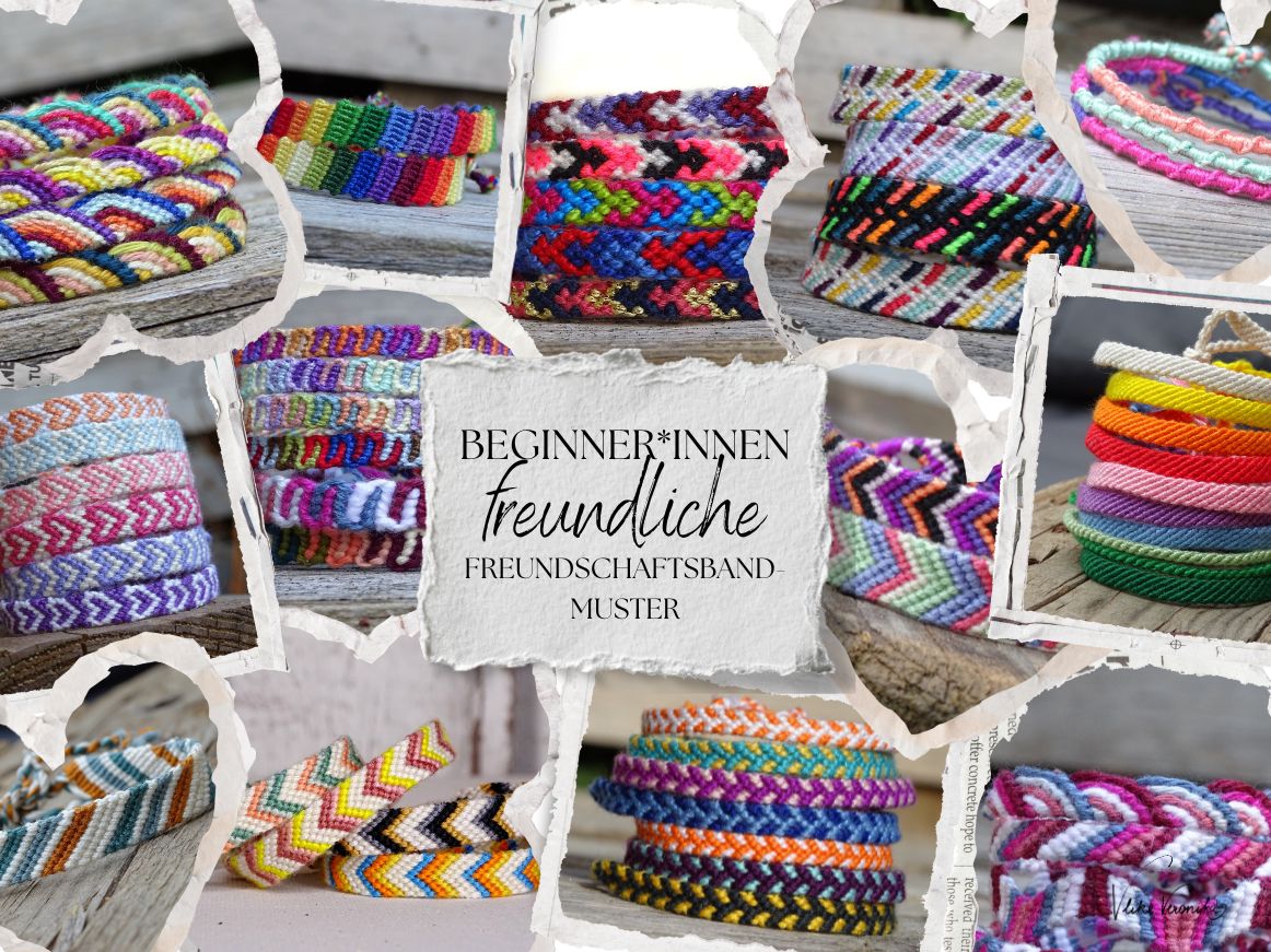 Zehn beginnerfreundliche Freundschaftsbänder zum Knüpfenlernen.