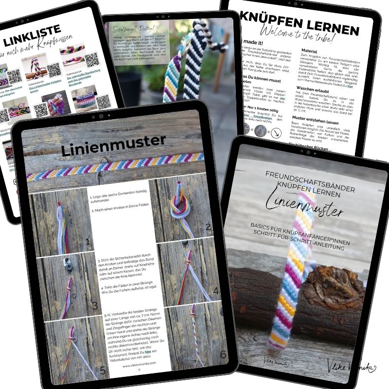 Lerne, das Linienmuster zu knüpfen. Die beginnerfreundliche PDF-Anleitung bringt dich zum Ziel.