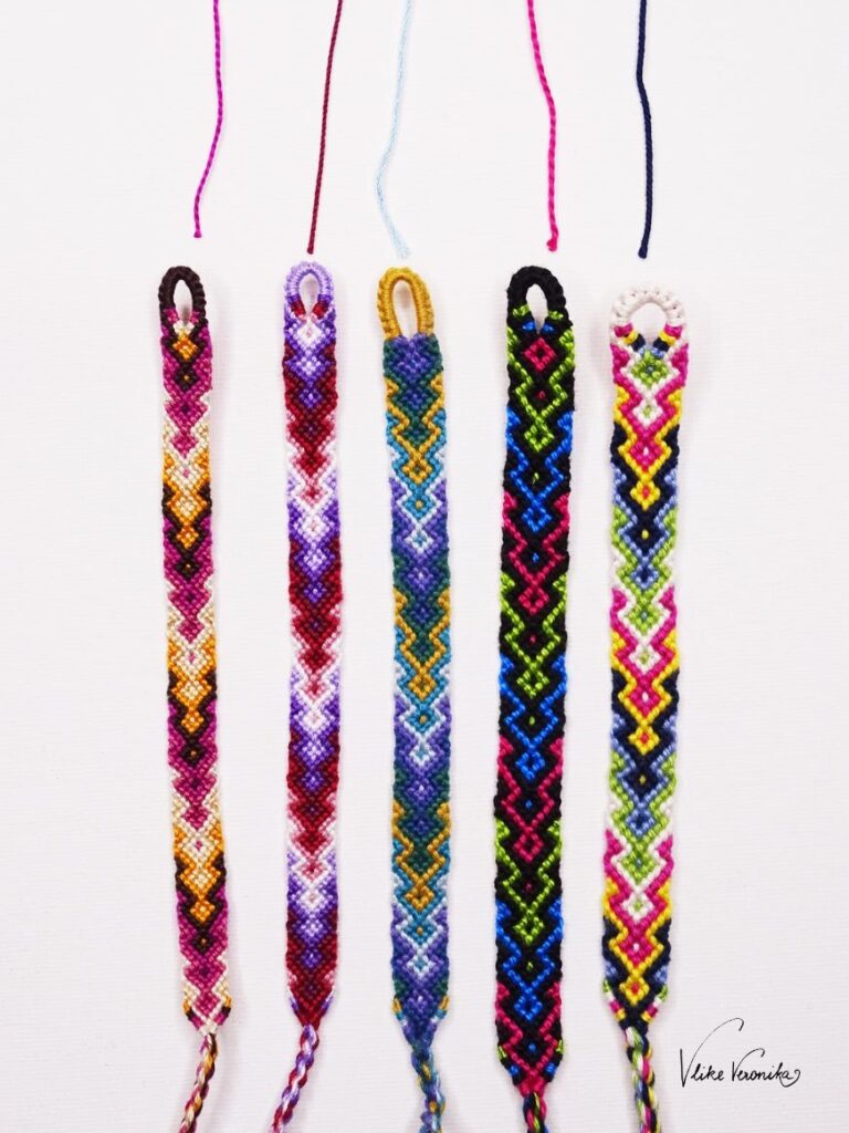 Vergleich von Knüpfgarnen für Freundschaftsbänder.